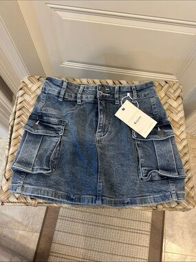 Denim Cargo Mini Skirt - Blue
